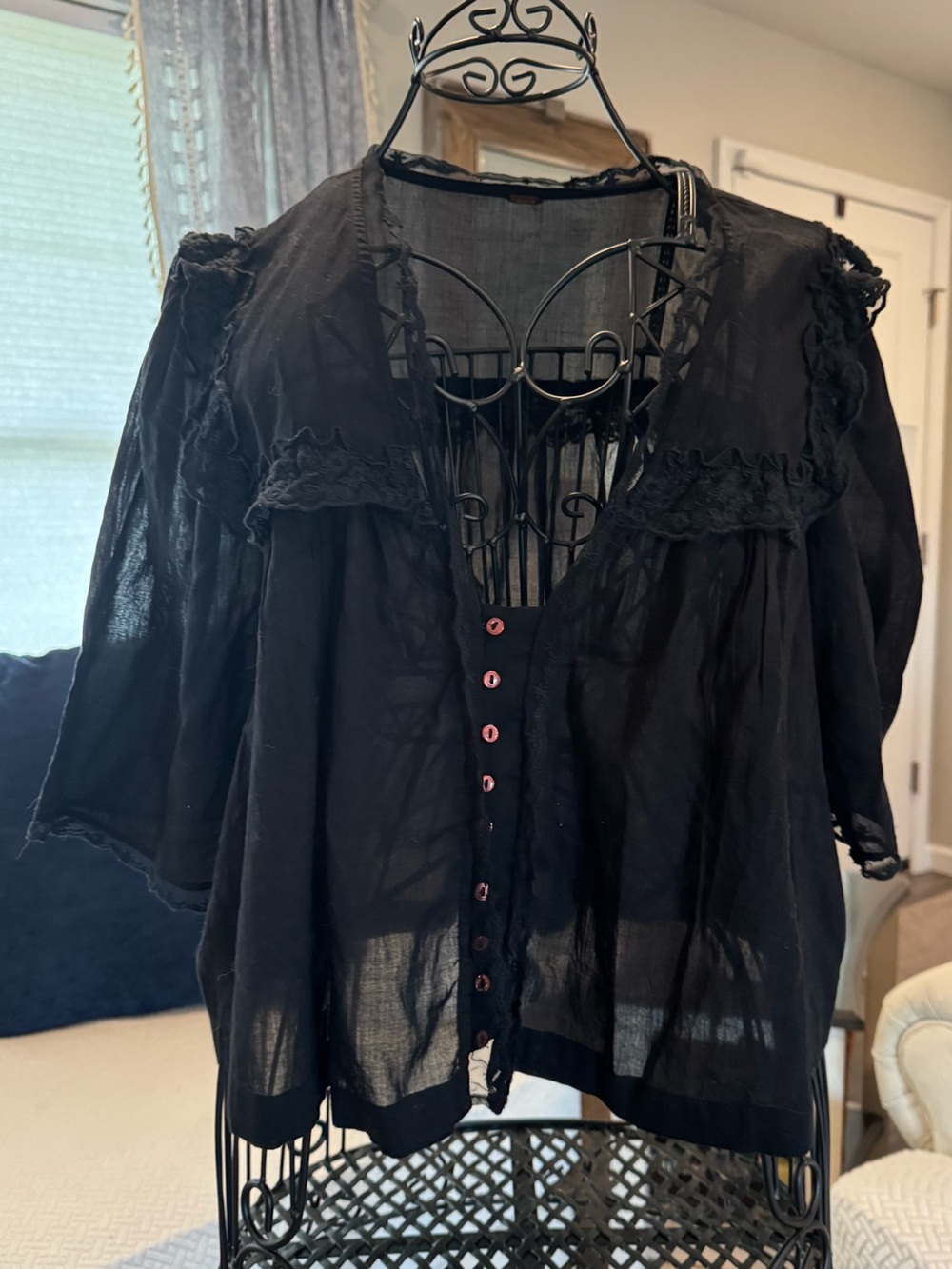 Free People Sheer Boho Lace Detail Blouse — Small